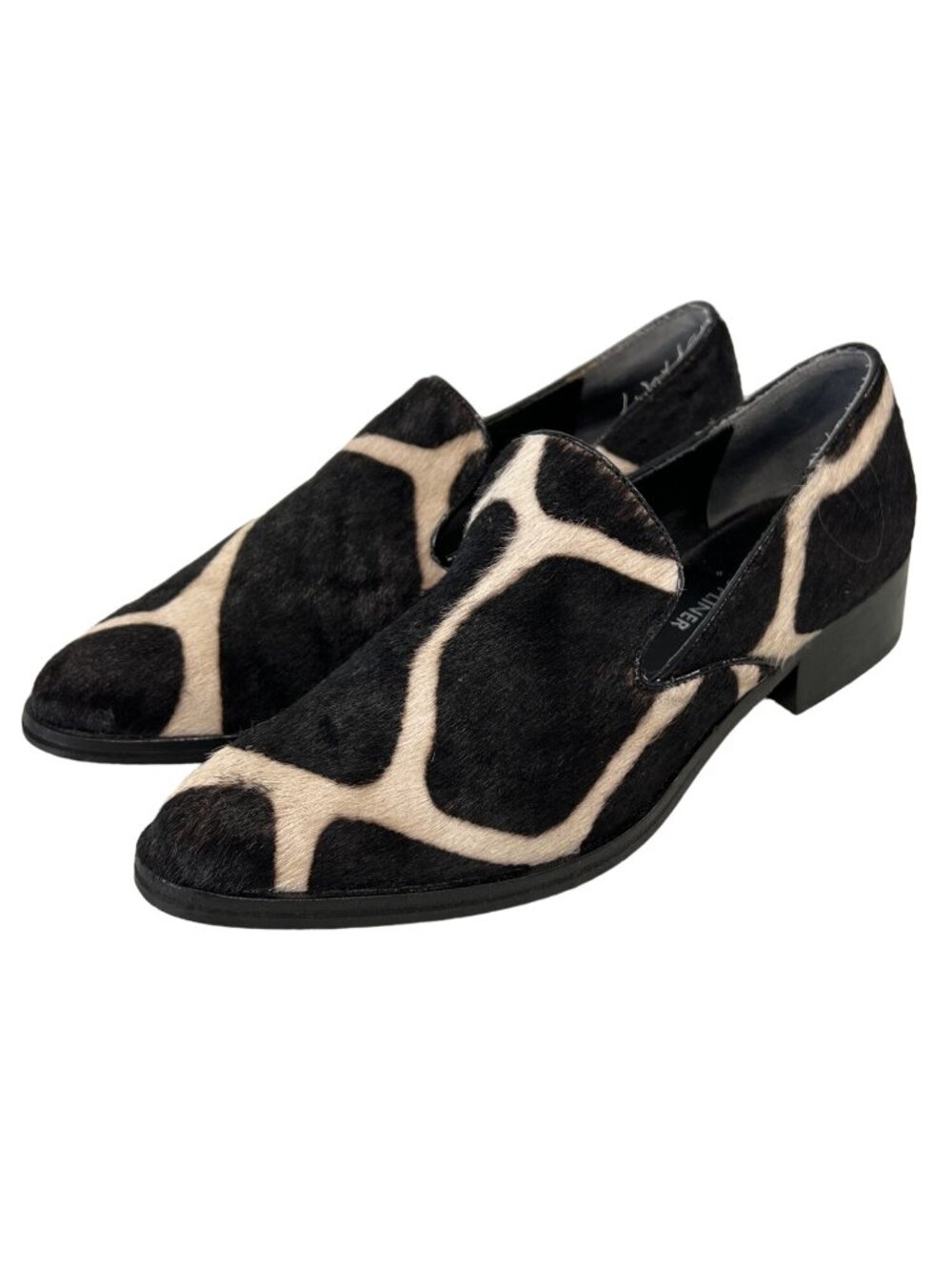 Donald J Pliner Loafers Size 6 Galia Cow Print Black Cream Almond Toe Career